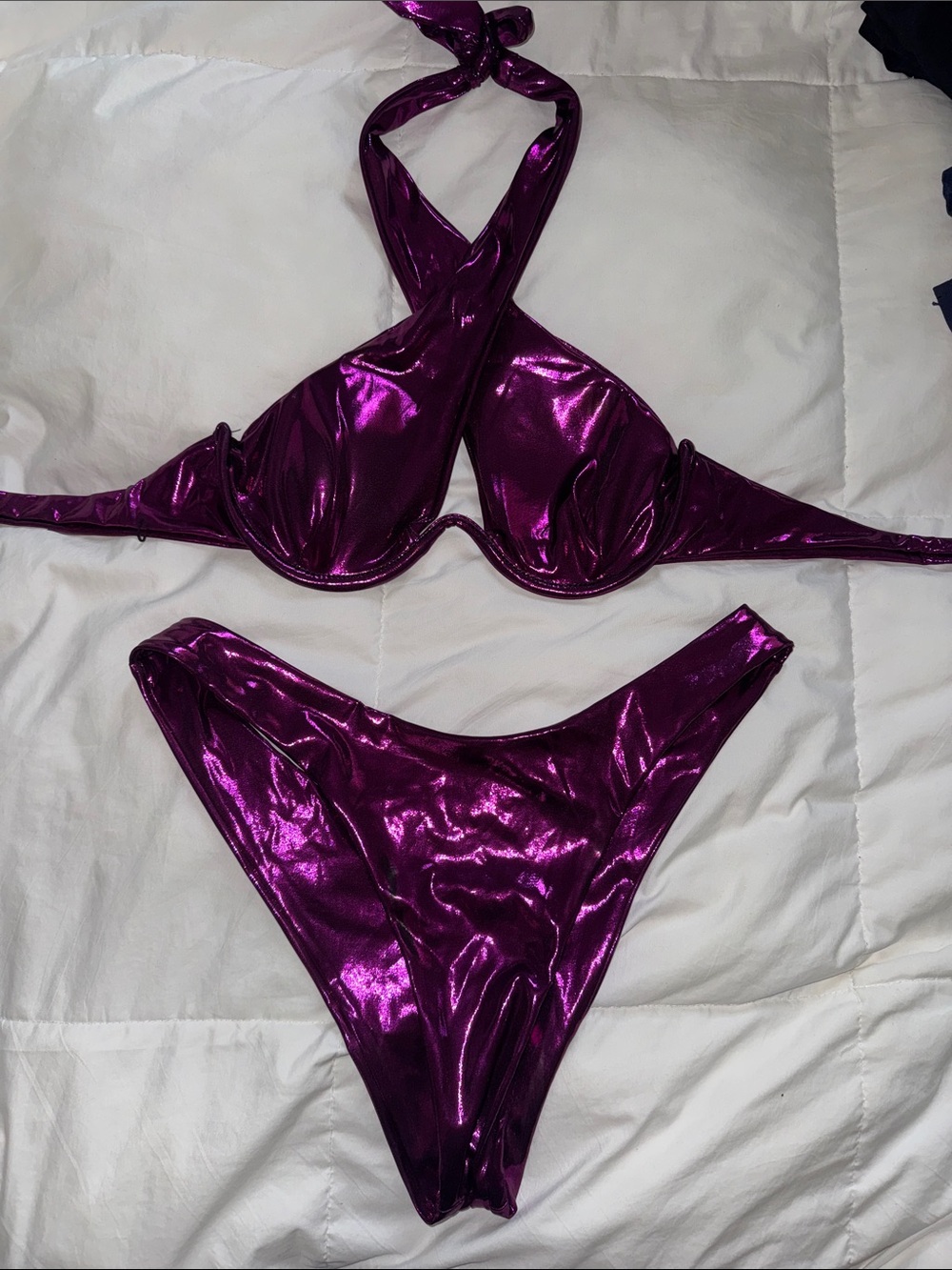 Fashion Nova Metallic Purple Bikini Set